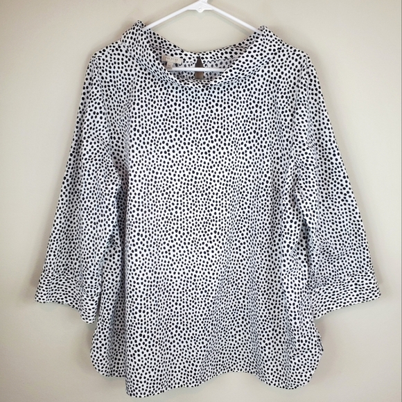 Talbots Size XL White Black Polka Dot Blouse With Back Neck Button Closure - Picture 1 of 14
